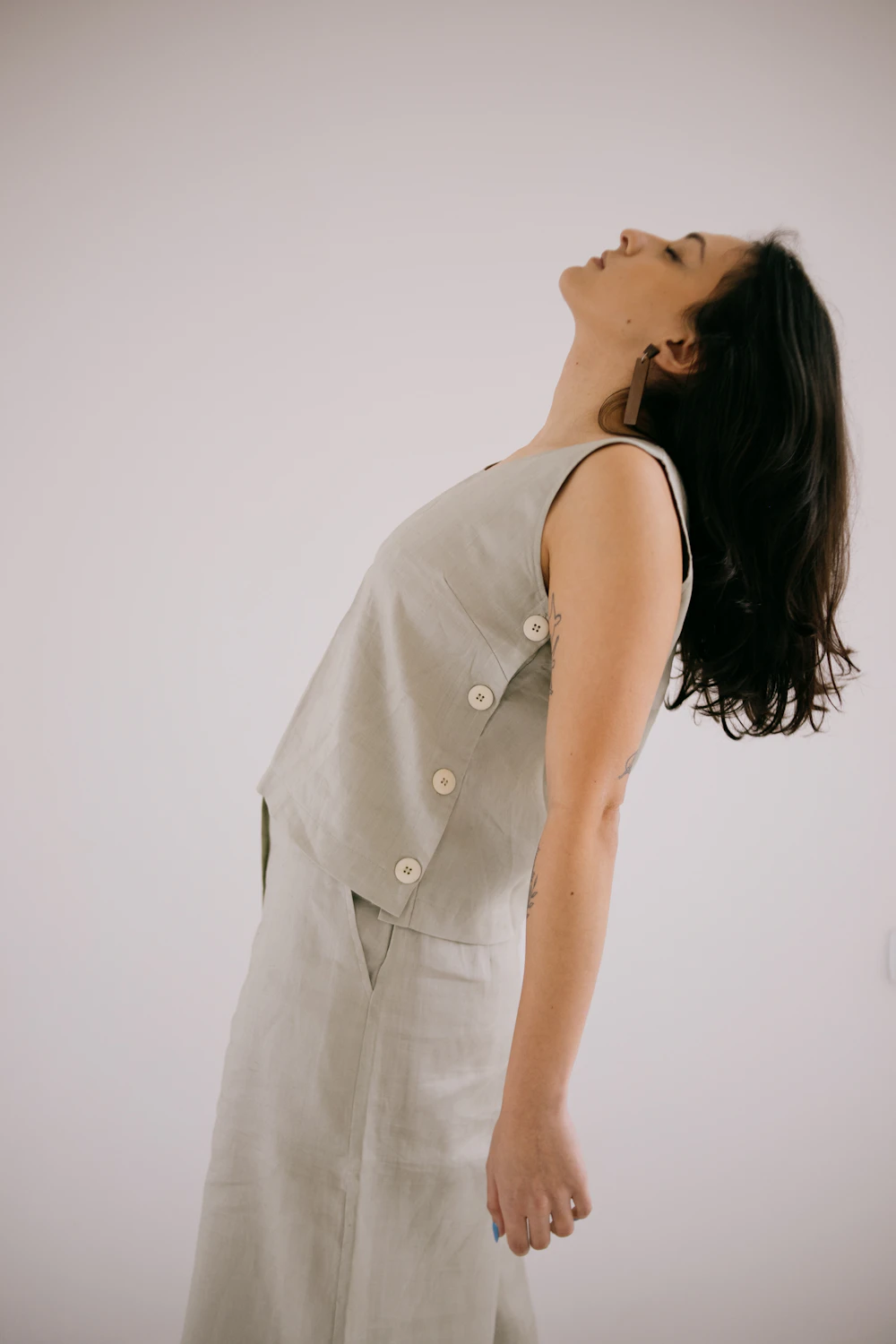 Sage linen tank top with matching trousers