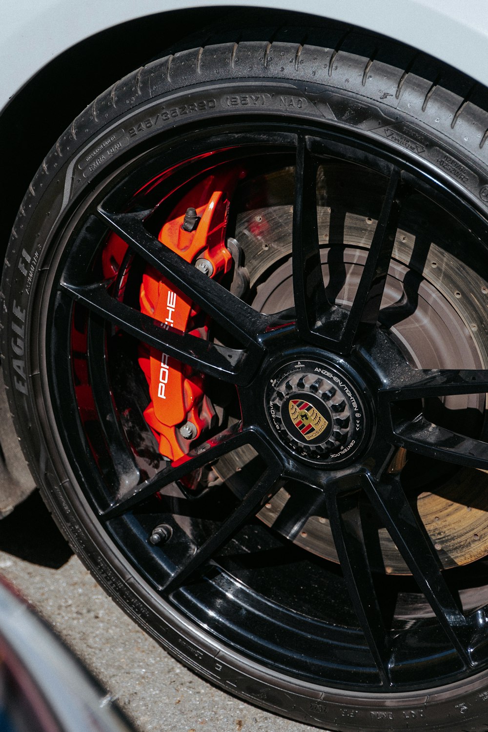 a close up of a brake on a sports car