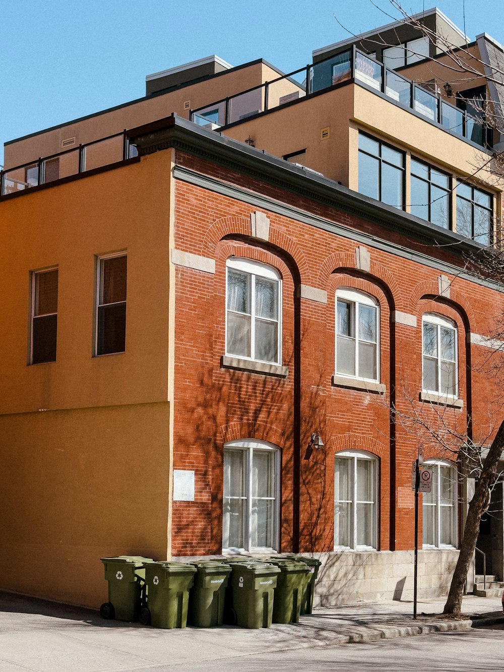 a red brick building with lots of windows