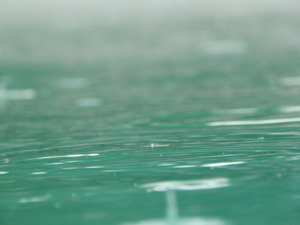 une photo floue d’une surface verte avec de petites gouttes d’eau