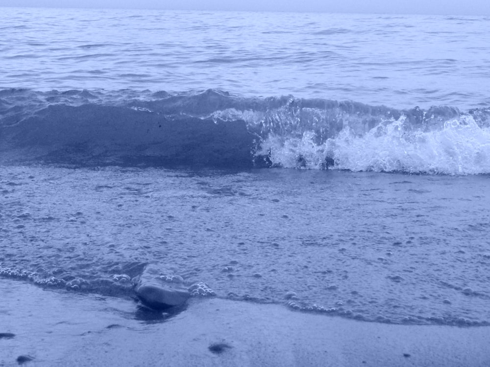 a wave crashes into the shore of a beach