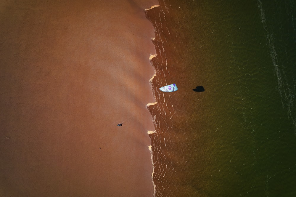 an aerial view of a beach and a body of water