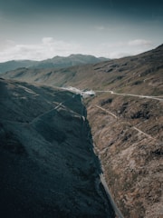 A breathtaking aerial drone view of winding mountain roads perfect for motorcycle trips.