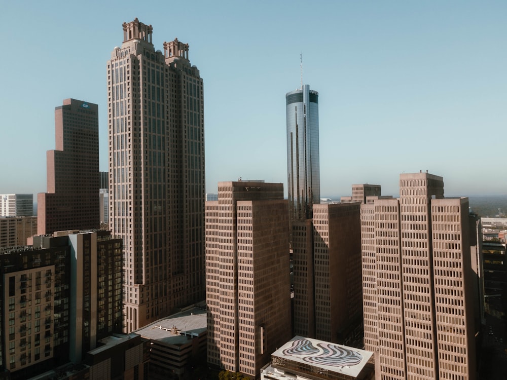 a view of a city with tall buildings