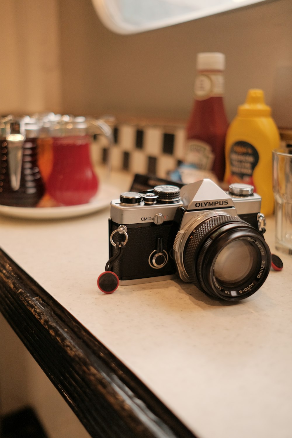 a camera sitting on top of a counter