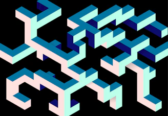 An abstract network of blue concrete pathways flowing across a digital ocean.