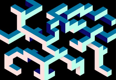 Abstract geometric shapes in deep blue and cyan hues forming a digital network map symbolizing data analytics.