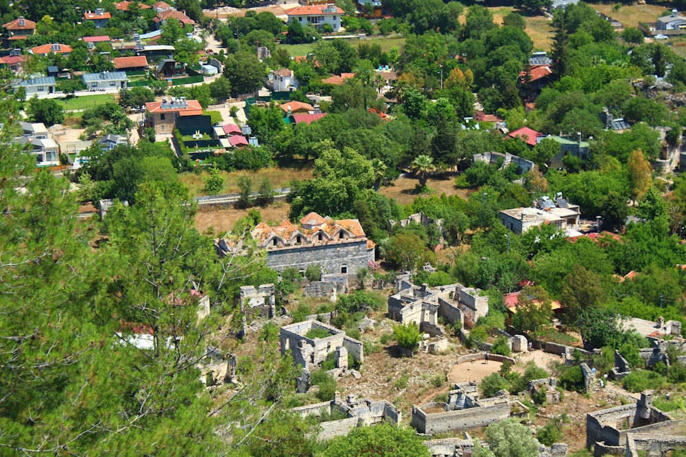 an aerial view of an old cemetery in the woods