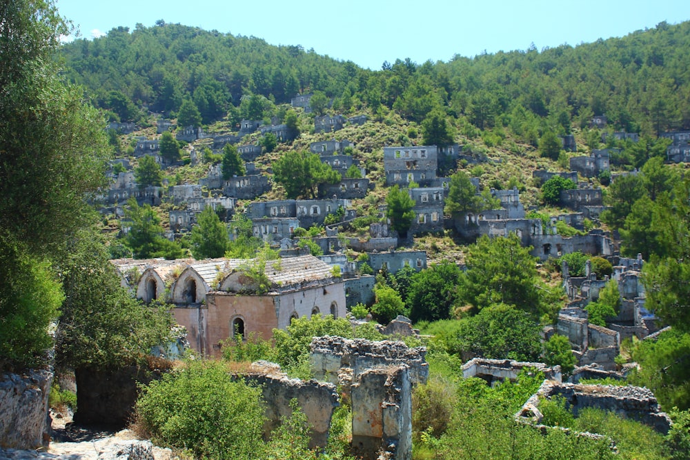 an old building in the middle of a forest