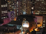 Nighttime photo of downtown Mankato highlighting Liberty Ventures buildings
