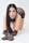 A woman poses on her hands and knees, wearing black lace gloves and a matching lace outfit. She has long dark hair and a neutral expression. The background is plain and light-colored.