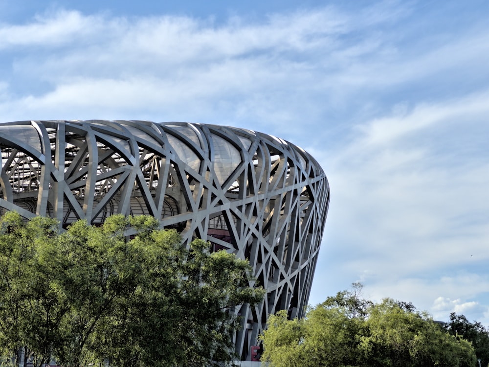 a large bird nest on top of a building