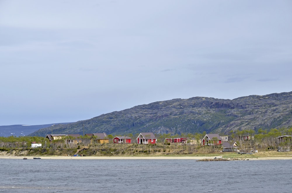 a body of water with houses on a hill in the background
