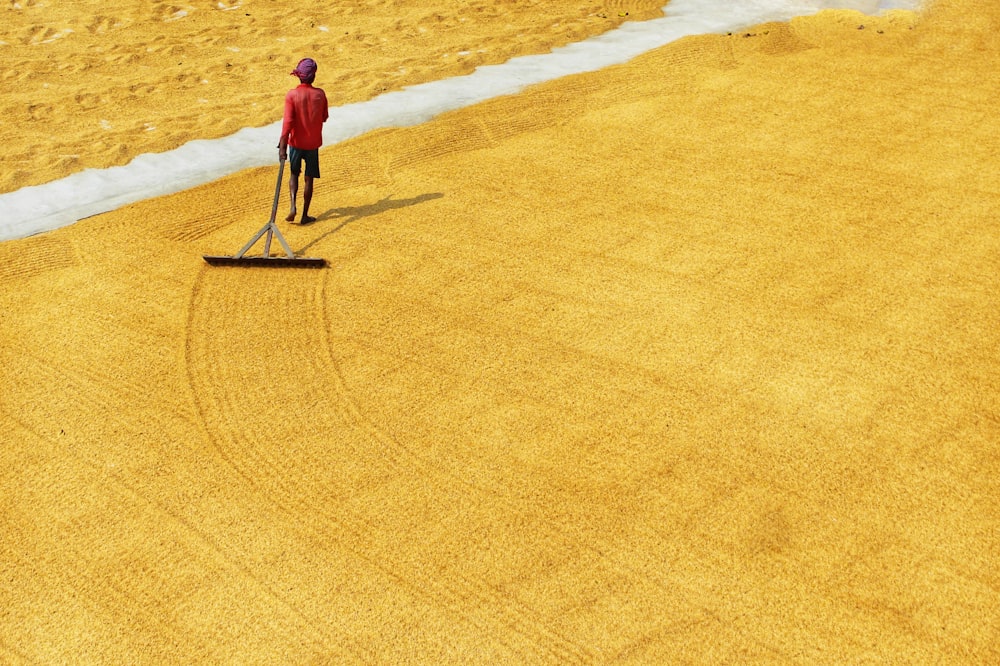 a person with a broom in a field