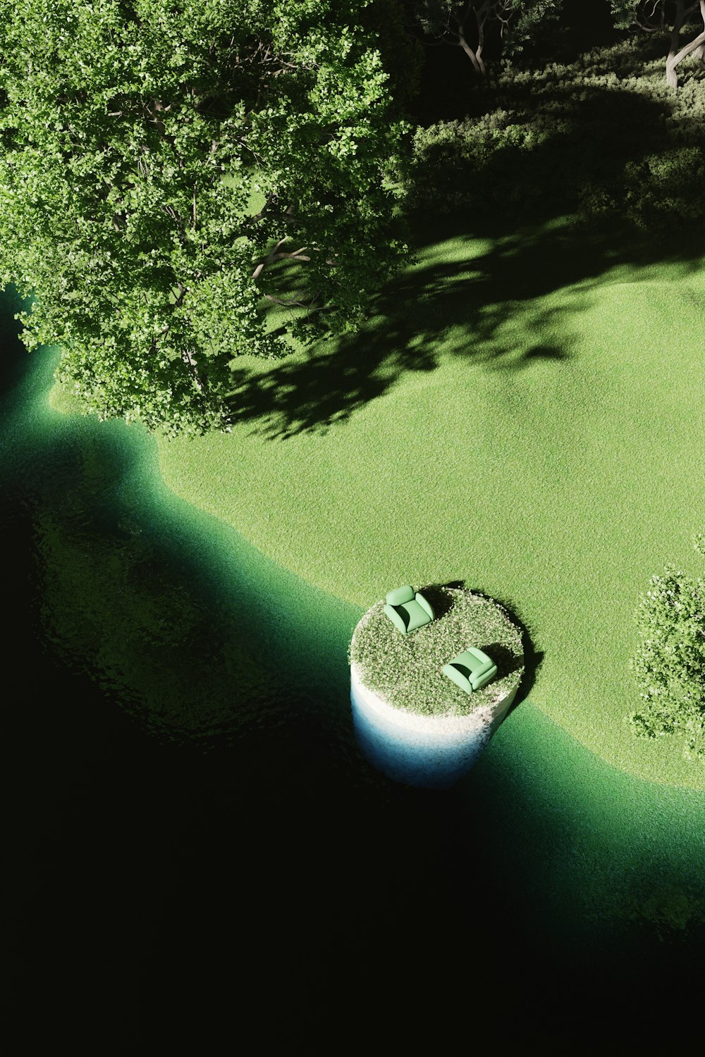 an aerial view of a boat on a body of water