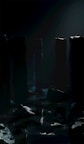 Tall, dark pillars rise from a misty, reflective surface in a dimly lit environment. The atmosphere is shrouded in mystery and shadows, with a subtle glow highlighting the tops of some pillars, suggesting an otherworldly ambiance.