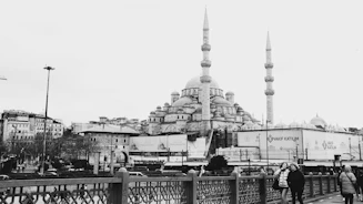 a black and white photo of a large building