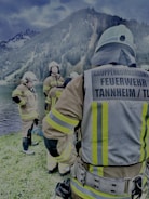 A group of firefighters collaborating on a community project.