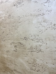 A textured wall surface with a rough, uneven appearance and a combination of light beige and darker brownish patches.