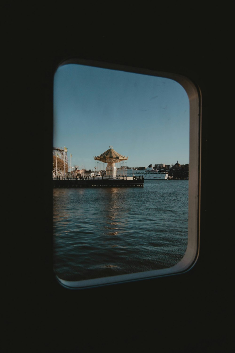 a view of a body of water from a window