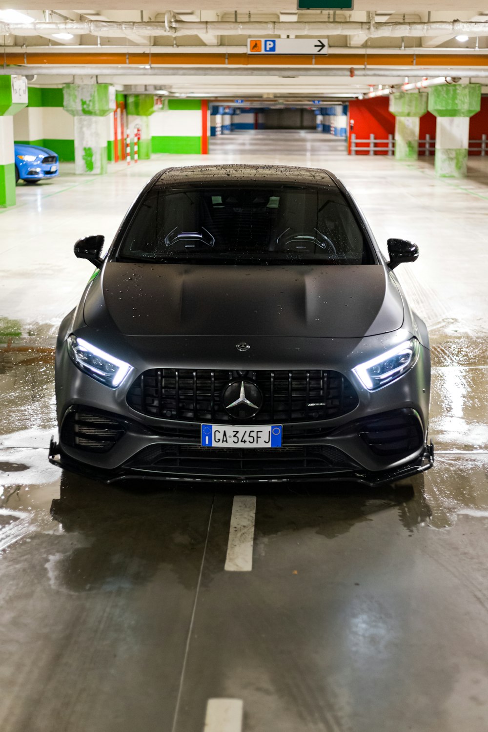 a car parked inside of a parking garage