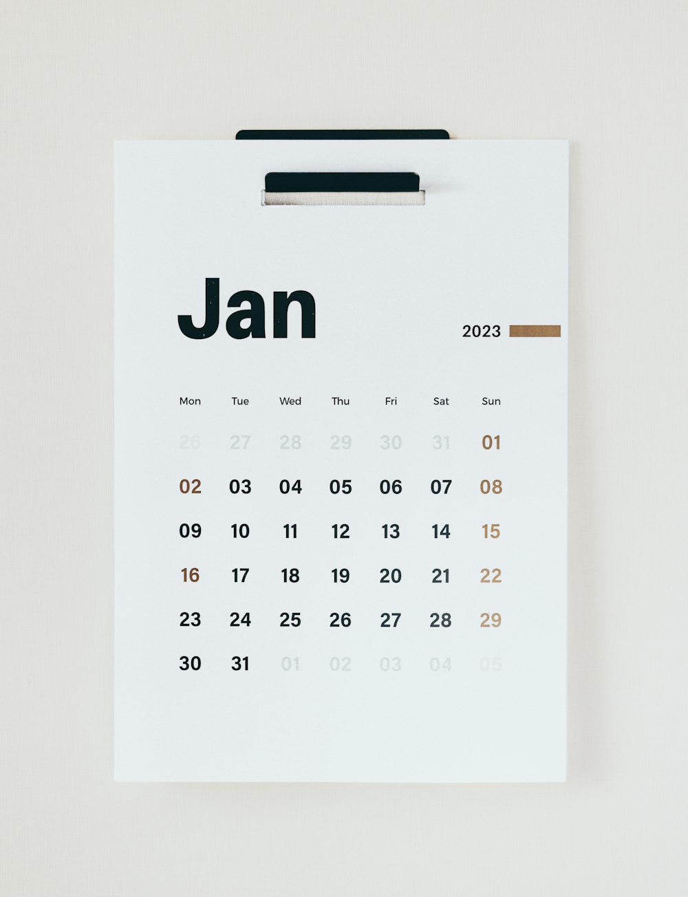 Un calendario con la parola Jan su di esso