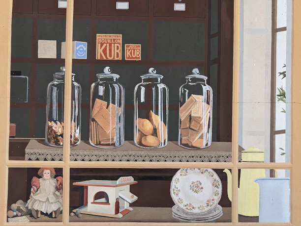 Warm, inviting kitchen scene with a hand reaching for a jar of Vintage Jar pickle next to a plate of paratha and tea.