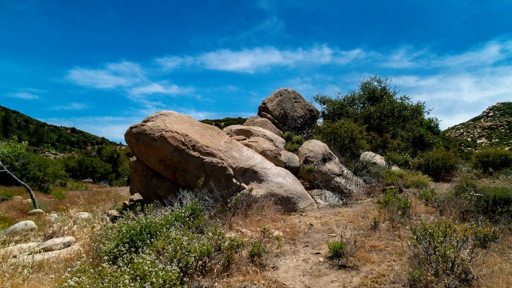 a large rock in the middle of a field