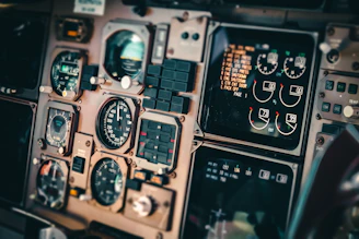 a close up of a cockpit of a plane