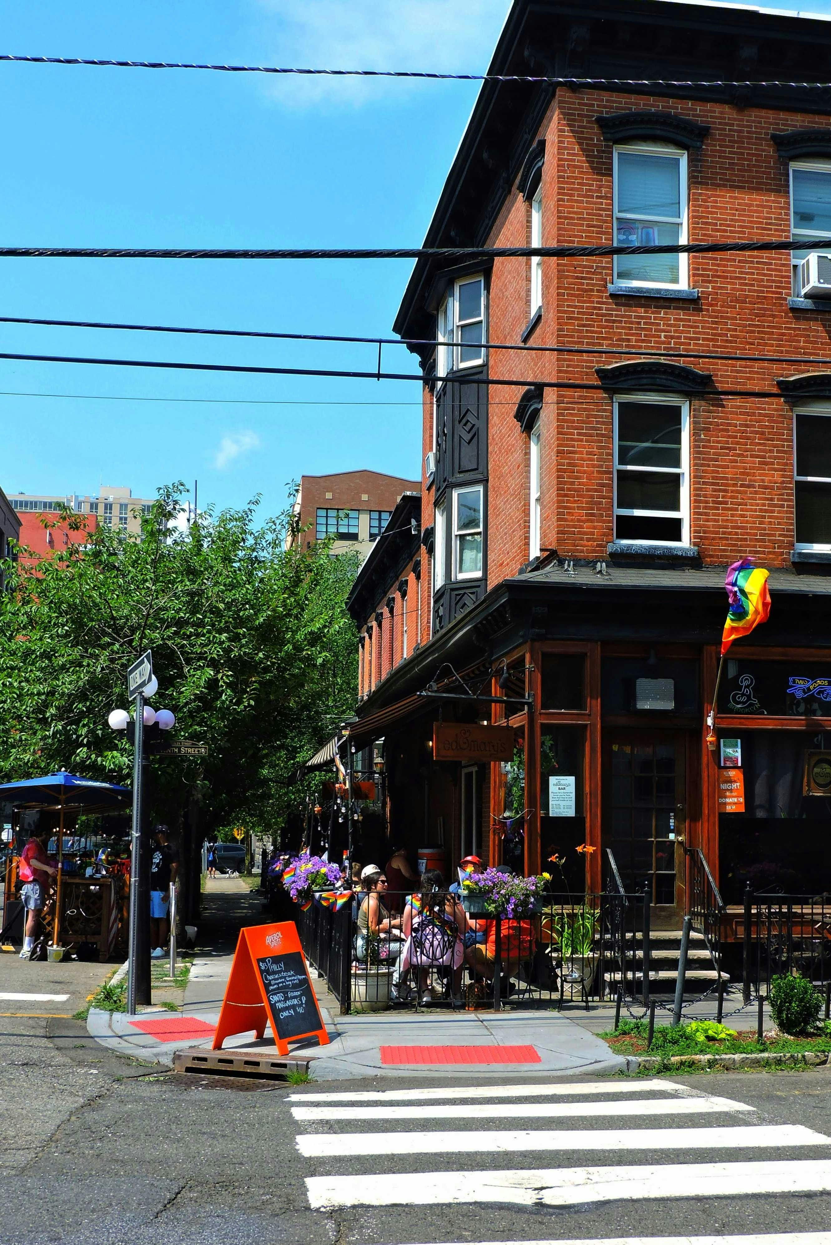 Cozy LGBTQ+ friendly café in San Francisco's Castro district with rainbow flag and welcoming atmosphere