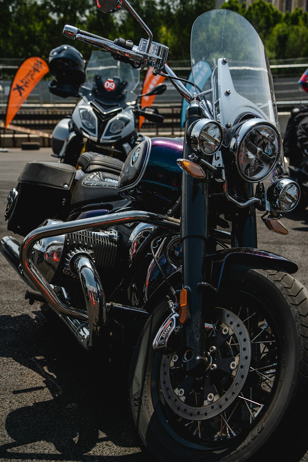 a couple of motorcycles parked next to each other