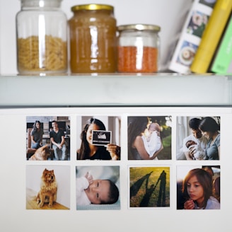 a refrigerator with pictures of people and animals on it