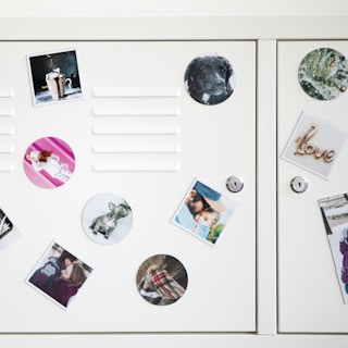 locker with magnets and pictures on it