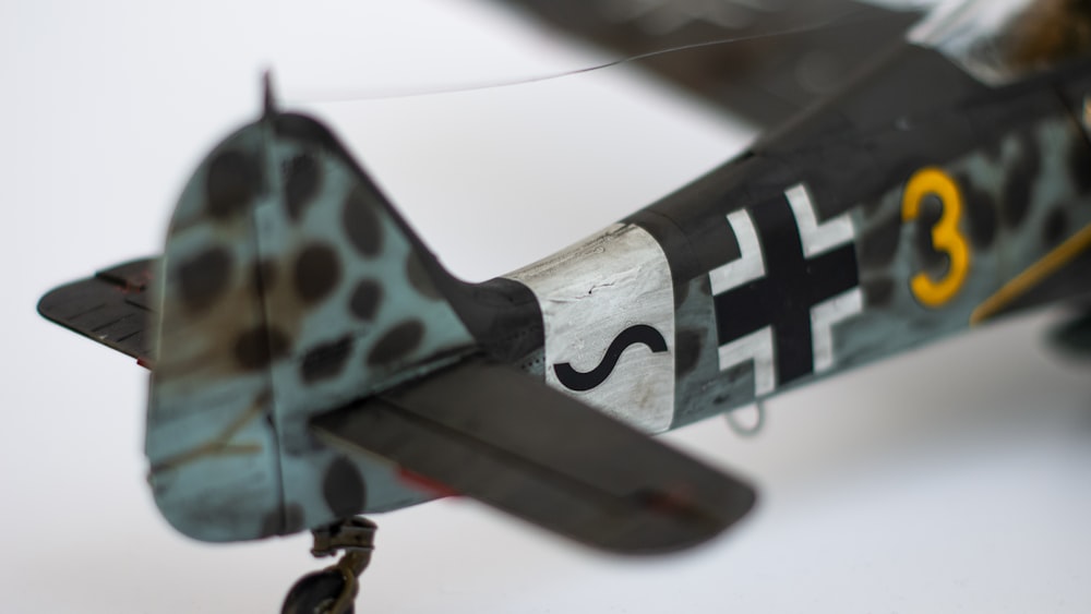 a model airplane with a number on the side of it