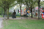 A serene park setting where veterans engage in activities, illustrating healing and hope.