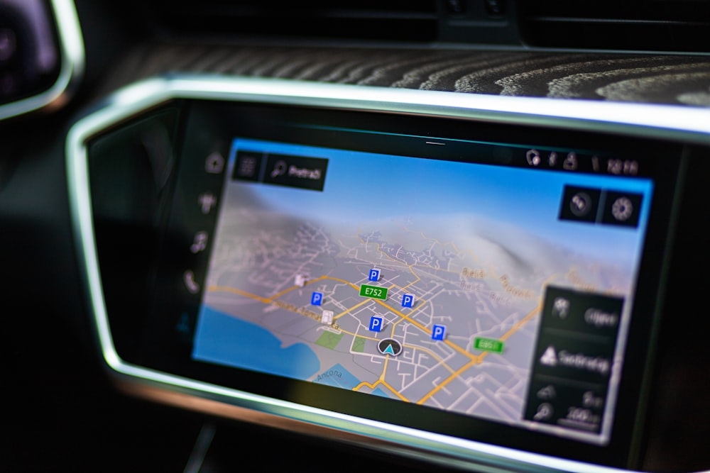 a close up of a car's navigation screen