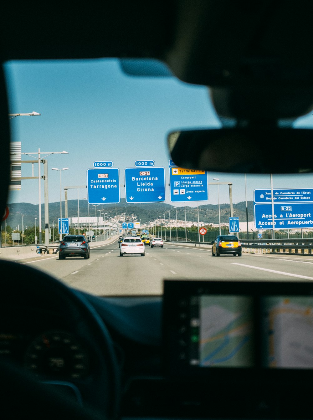 a view from inside a car of a highway