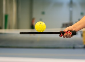 a person holding a baton with a yellow ball on it