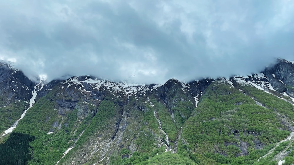 a view of the top of a mountain with snow on it