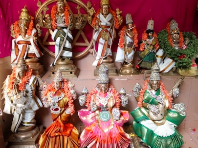 A collection of traditional Hindu garments showcased elegantly.