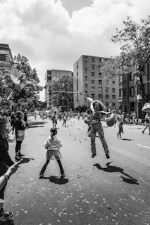 Spontaneous moment captured of a joyful walk through a bustling city street