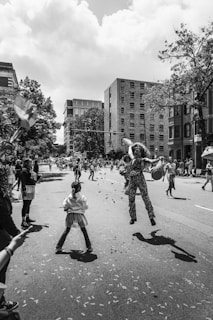 A candid street photo capturing a joyful moment in New Jersey's vibrant community.