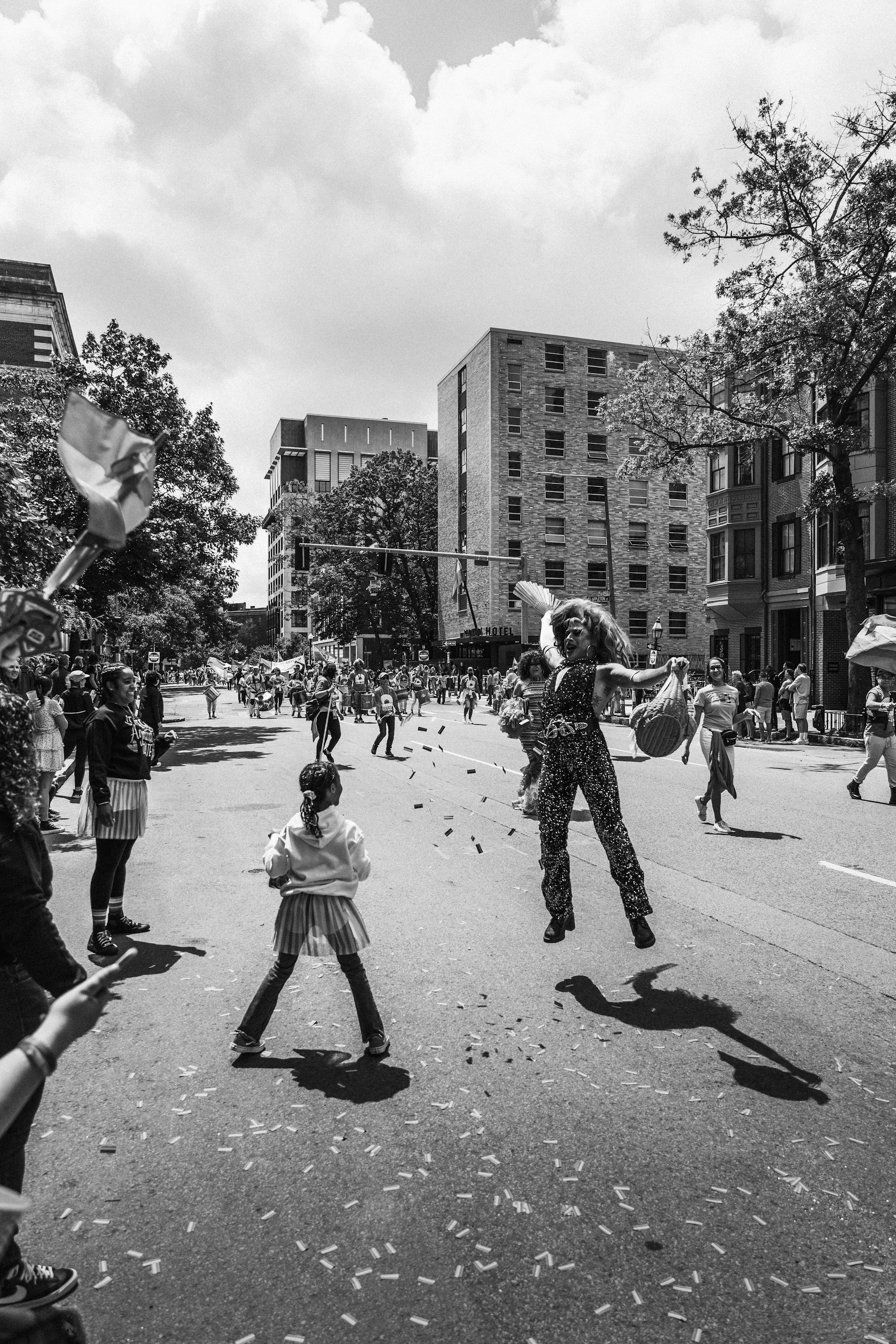 An exciting moment captured during a vibrant city street festival.