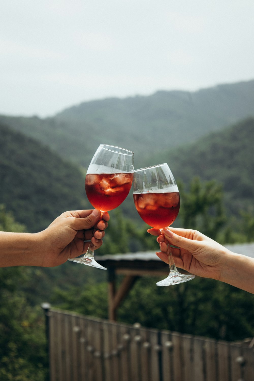 a couple of people holding wine glasses in their hands