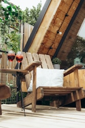 A charming outdoor terrace with wooden decking and cozy seating.