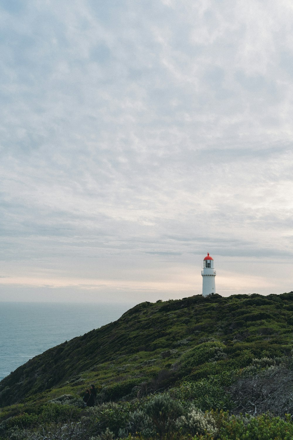 a lighthouse on a hill overlooking the ocean