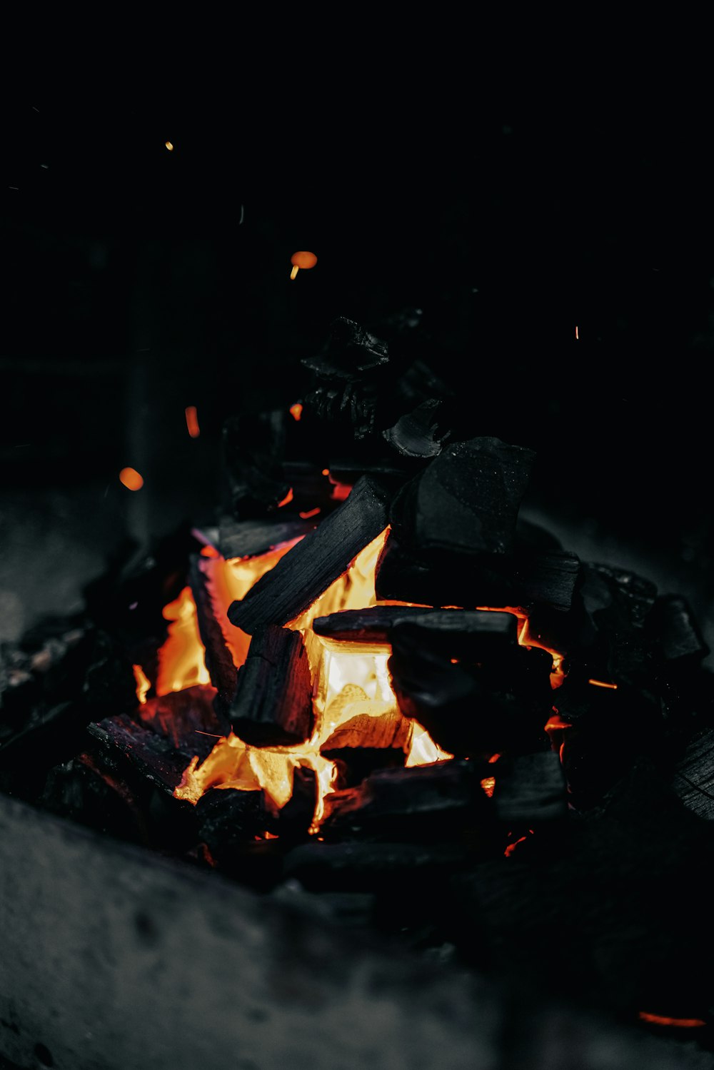 a close up of a fire in a bowl