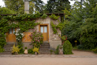 The spacious stone house in Coubisou surrounded by lush greenery and a peaceful village atmosphere.