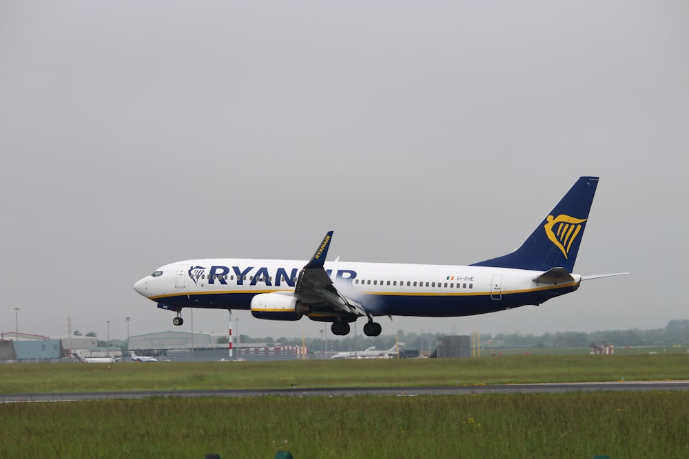 a large jetliner taking off from an airport runway