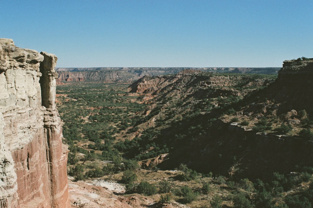 a person standing on a cliff overlooking a valley